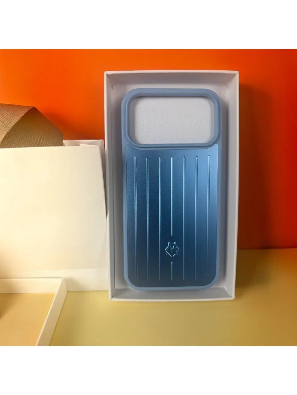 Aluminum Metal iPhone 17 Pro Case Grooved Luggage Style Blue Ribbed Luxury